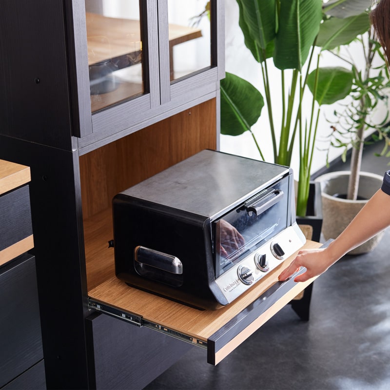 キッチンボード レンジ台 60cm 黒 脚付き 日本製 大川家具 ニュイ