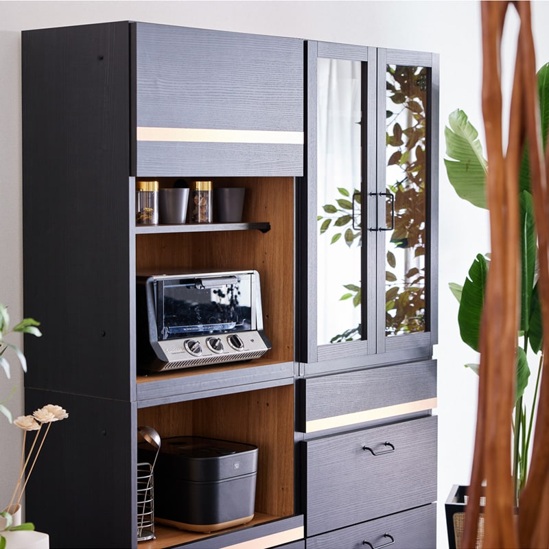 キッチンボード 食器棚 60cm 黒 脚付き 日本製 大川家具 ニュイ