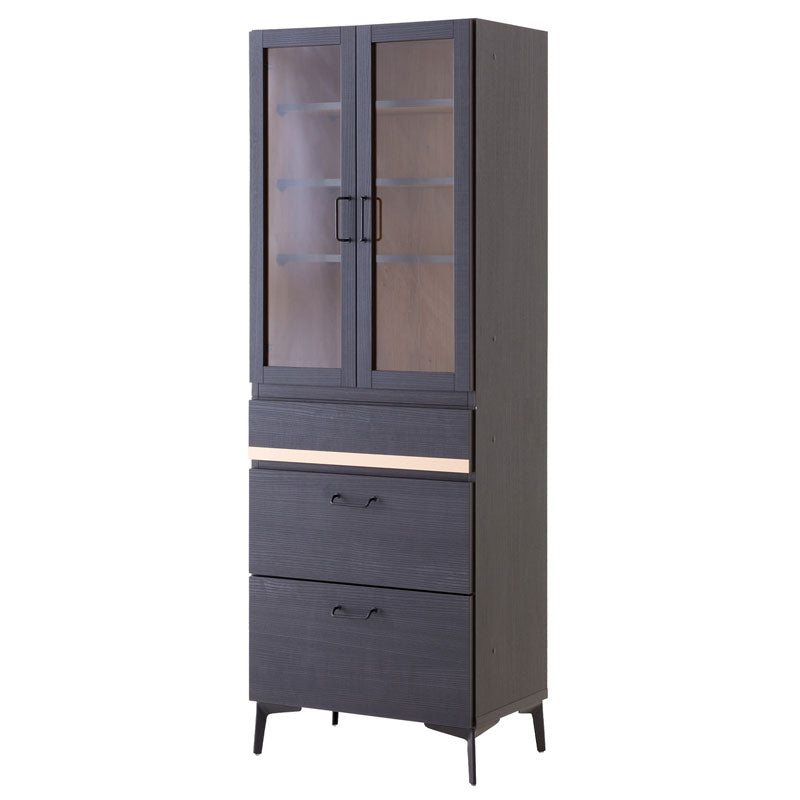 キッチンボード 食器棚 60cm 黒 脚付き 日本製 大川家具 ニュイ