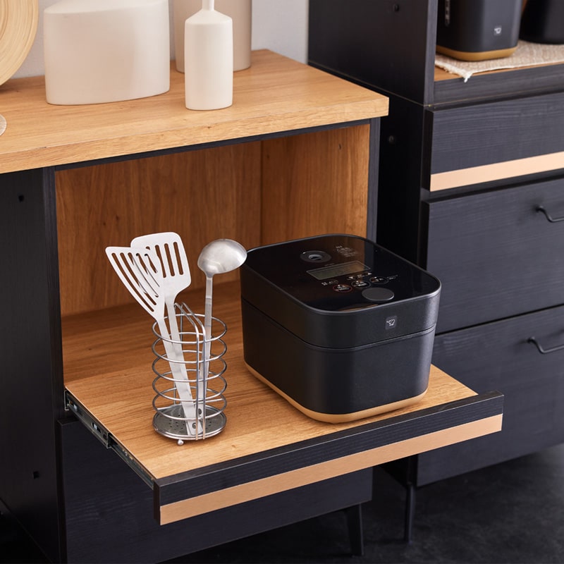 キッチンカウンター レンジ台 120cm 黒 脚付き 日本製 大川家具 ニュイ