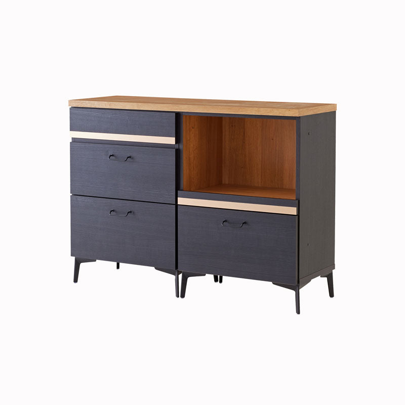 キッチンカウンター レンジ台 120cm 黒 脚付き 日本製 大川家具 ニュイ