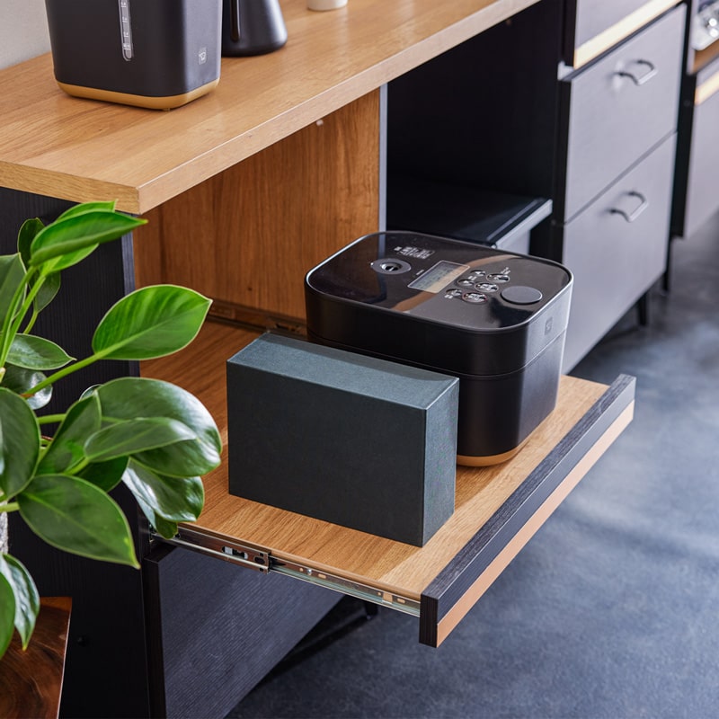 キッチンカウンター レンジ台 180cm 黒 脚付き 日本製 大川家具 ニュイ