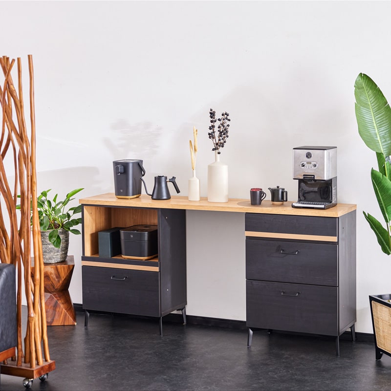 キッチンカウンター レンジ台 180cm 黒 脚付き 日本製 大川家具 ニュイ