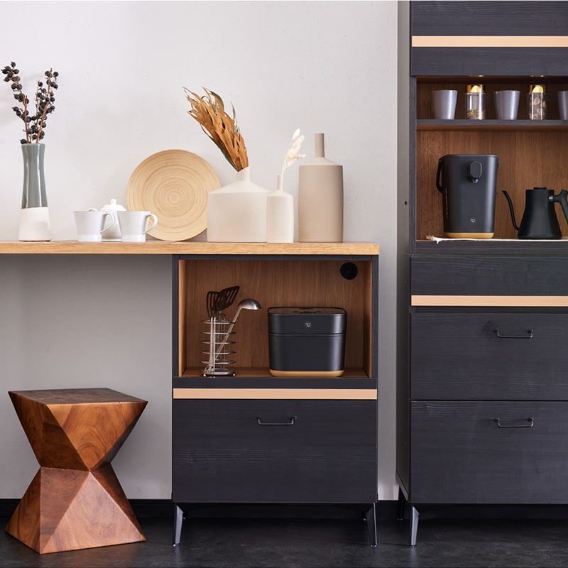 キッチンカウンター レンジ台 180cm 黒 脚付き 日本製 大川家具 ニュイ