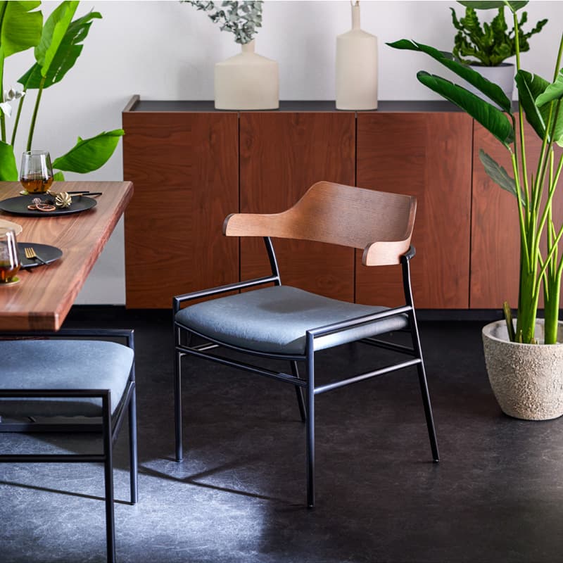 ダイニングチェア 1脚 単品 肘付き ペーパーコード FABレザー クロス