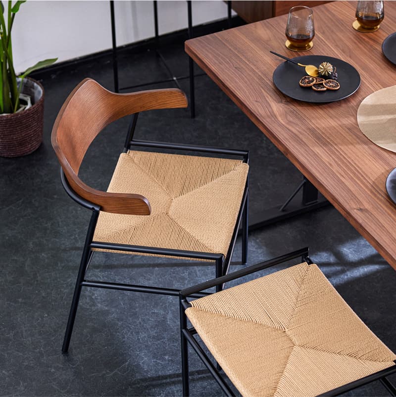 ダイニングチェア 1脚 単品 肘付き ペーパーコード FABレザー クロス