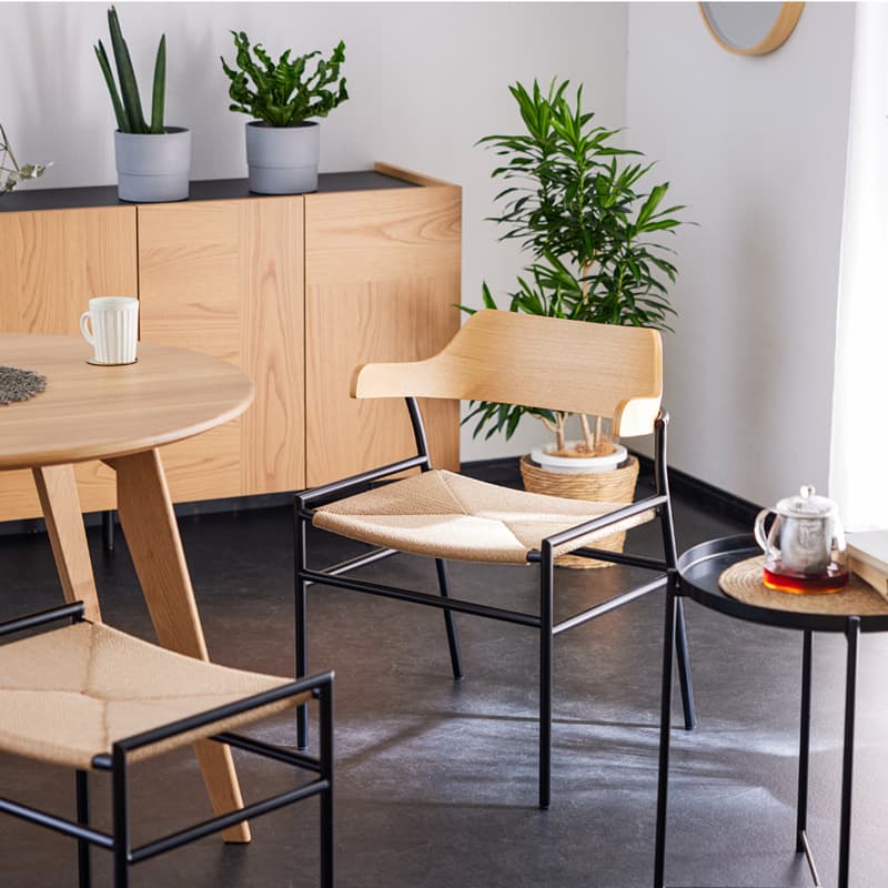 ダイニングチェア 1脚 単品 肘付き ペーパーコード FABレザー クロス