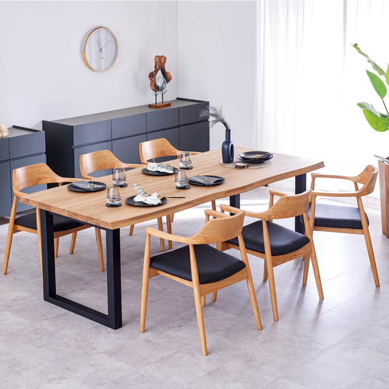 ダイニングチェア 2脚セット 肘付き ブラック Rチェア