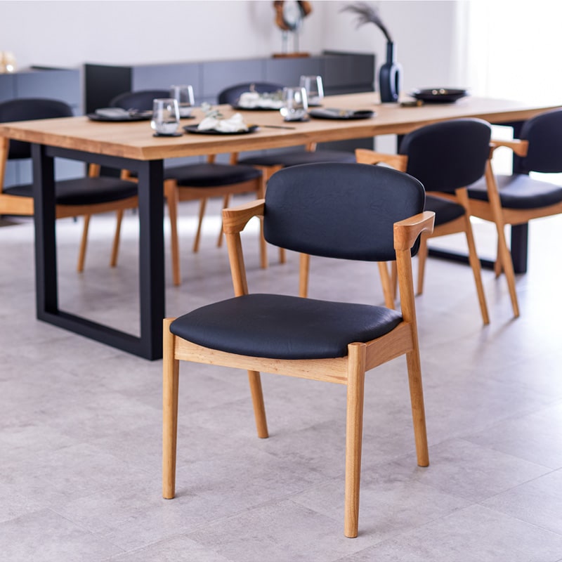 ダイニングチェア 2脚セット 肘付き ブラック Aチェア