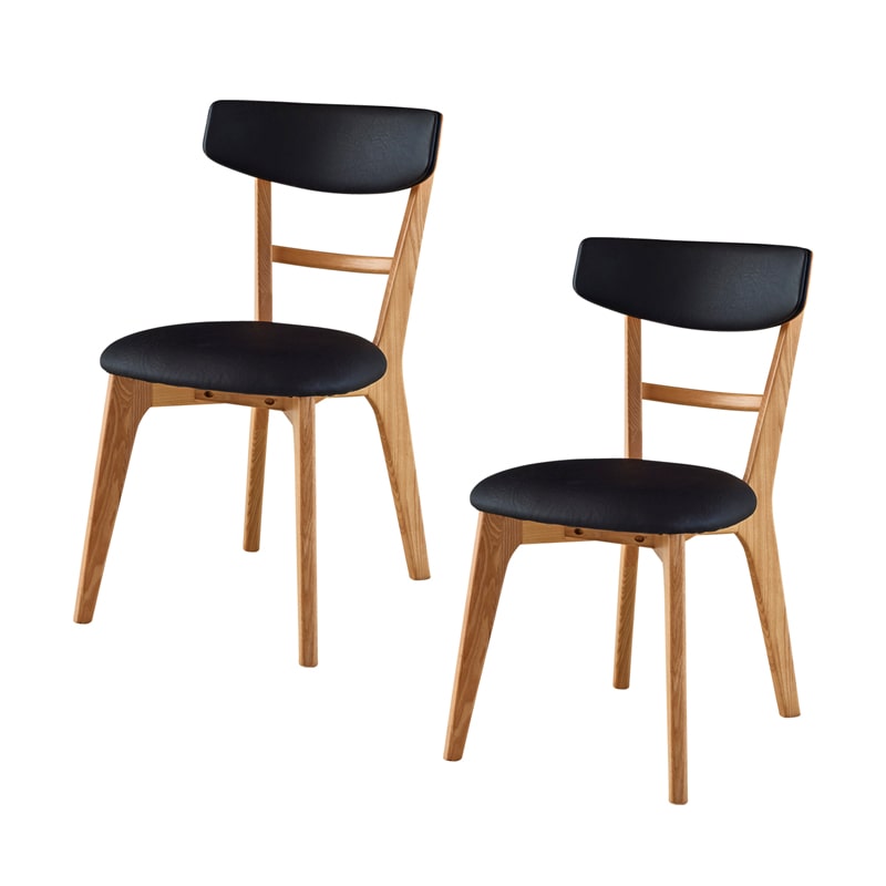 ダイニングチェア 2脚セット 無垢材 肘無し ブラック アイボリー Hチェア