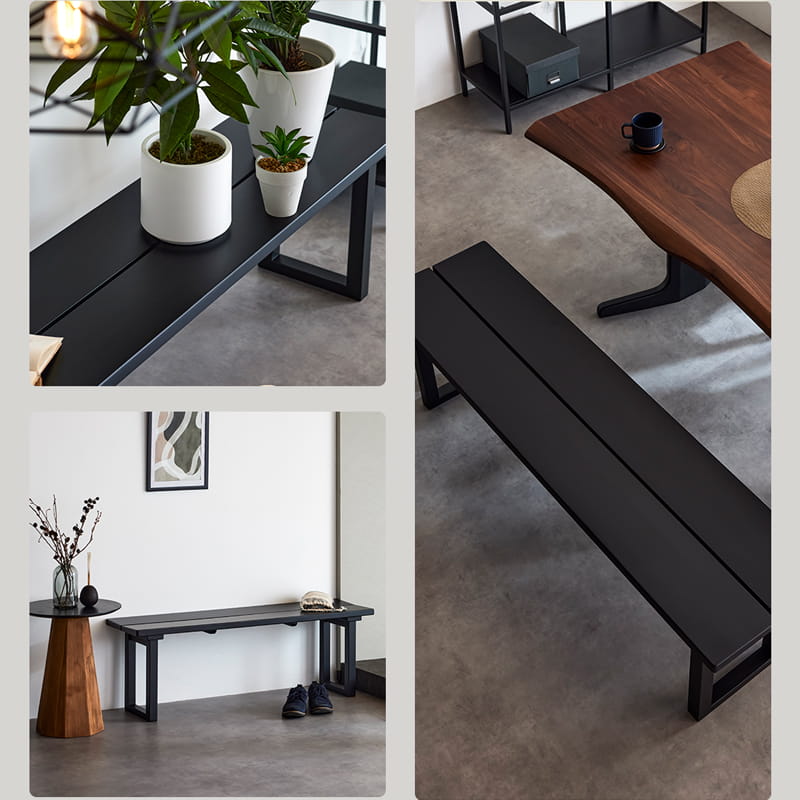マットブラックでアイアンなベンチ＆シューズラック♪ 300×1163×400ｍｍ THE BENCH / 無垢 ホワイトオーク × Black Steel Line – KANADEMONO