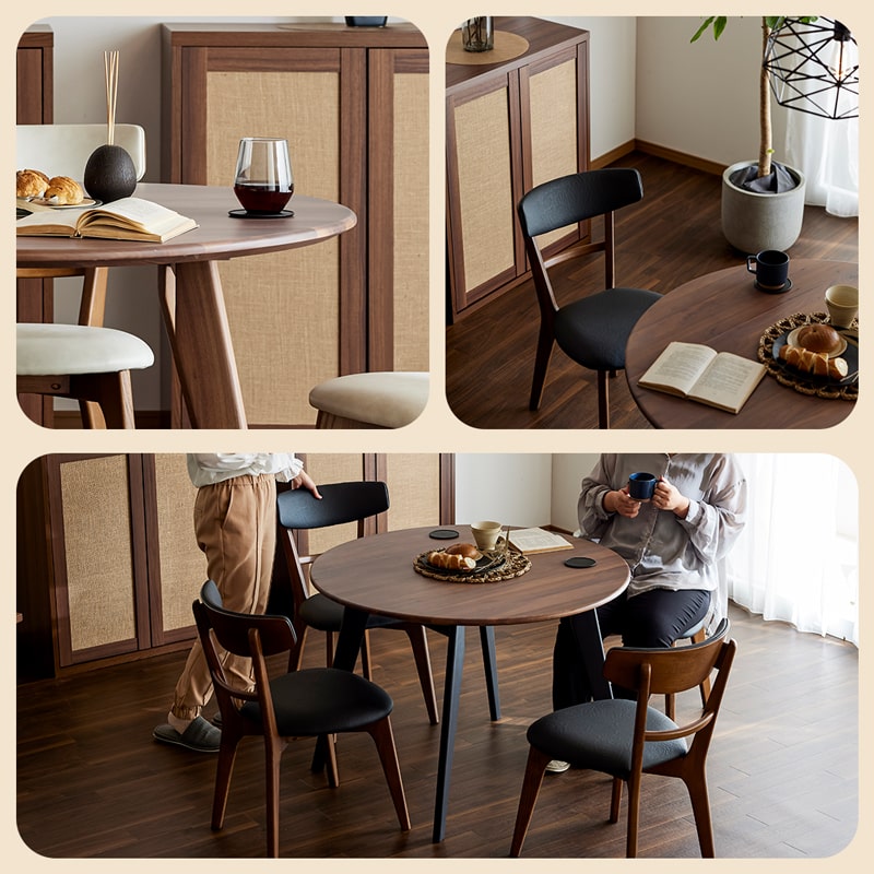 ダイニングセット 丸 100cm 5点セット 4人掛け ウォールナット カインドC Hチェア