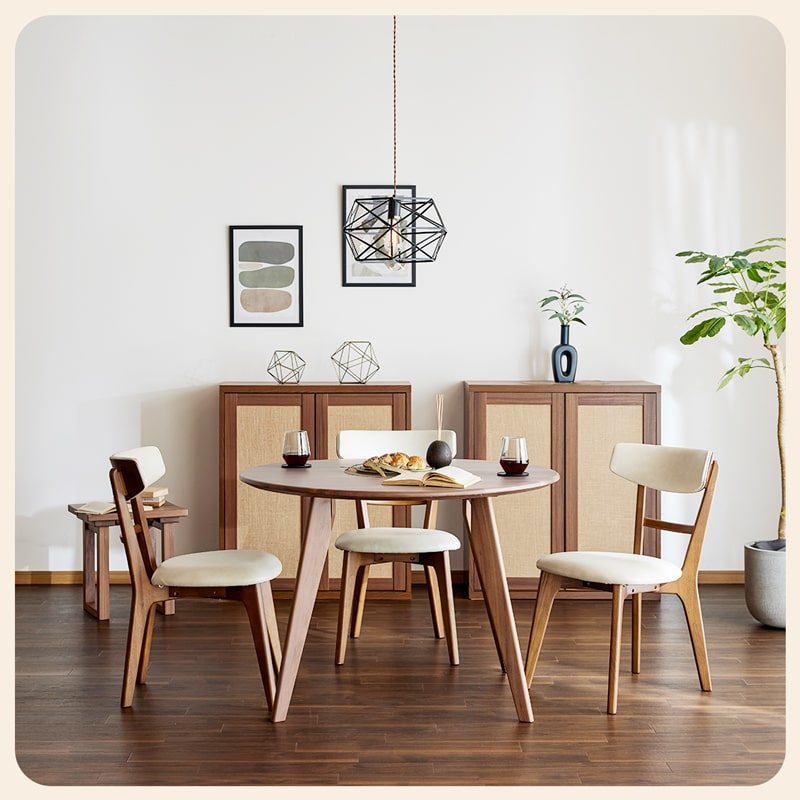 ダイニングセット 丸 100cm 5点セット 4人掛け ウォールナット カインドC Hチェア