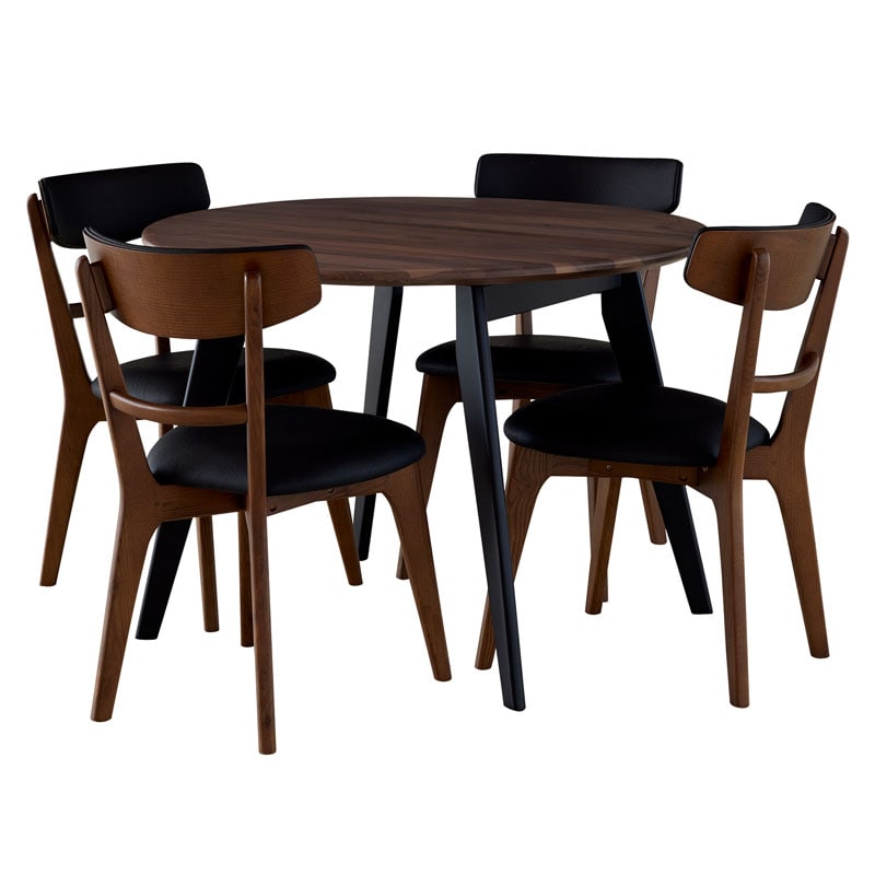ダイニングセット 丸 100cm 5点セット 4人掛け ウォールナット カインドC Hチェア
