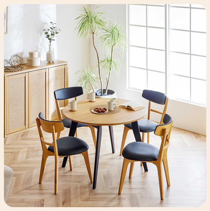 ダイニングセット 丸 100cm 5点セット 4人掛け オーク カインドC Hチェア