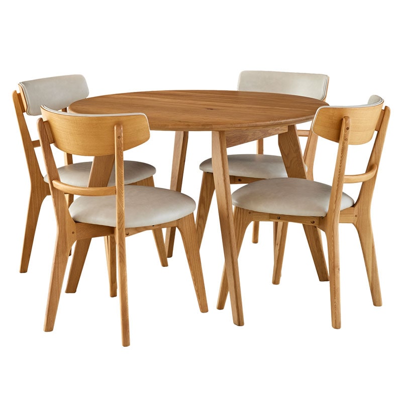 ダイニングセット 丸 100cm 5点セット 4人掛け オーク カインドC Hチェア