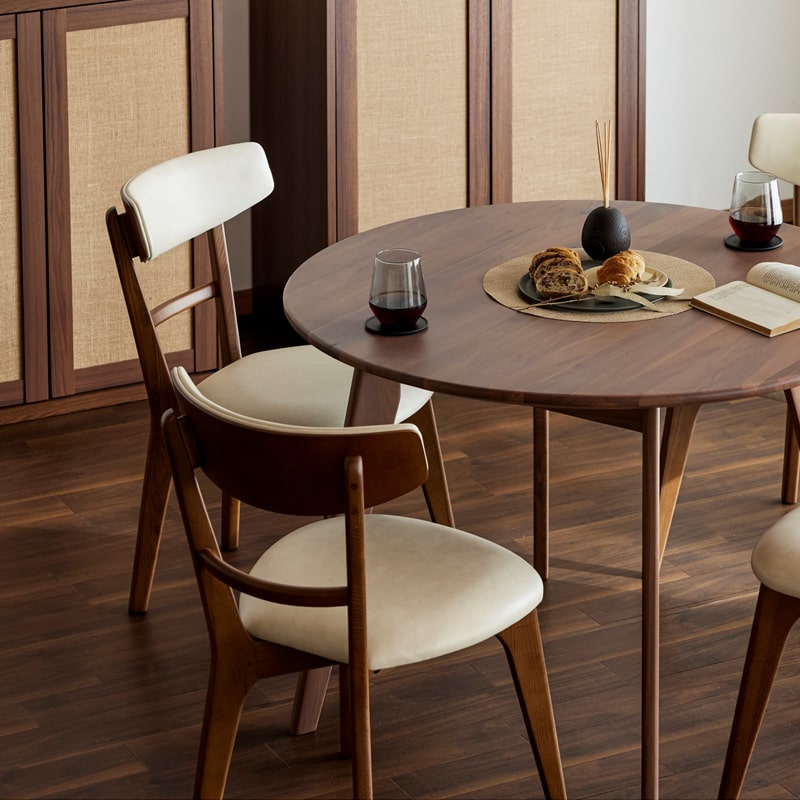 ダイニングチェア 2脚セット 無垢材 肘無し ブラック アイボリー  Hチェア