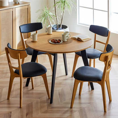 ダイニングチェア 2脚セット 無垢材 肘無し ブラック アイボリー  Hチェア