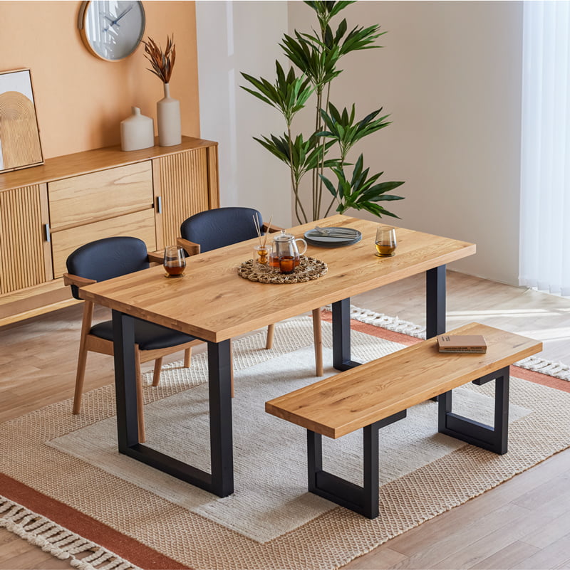 ダイニングセット 150cm 4点セット 4人 チェア ベンチ オーク シモワ