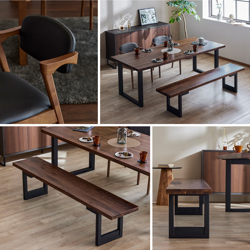 【組立・設置付配送】 ダイニングセット 210cm 4点セット チェア ベンチ ウォールナット シモワ